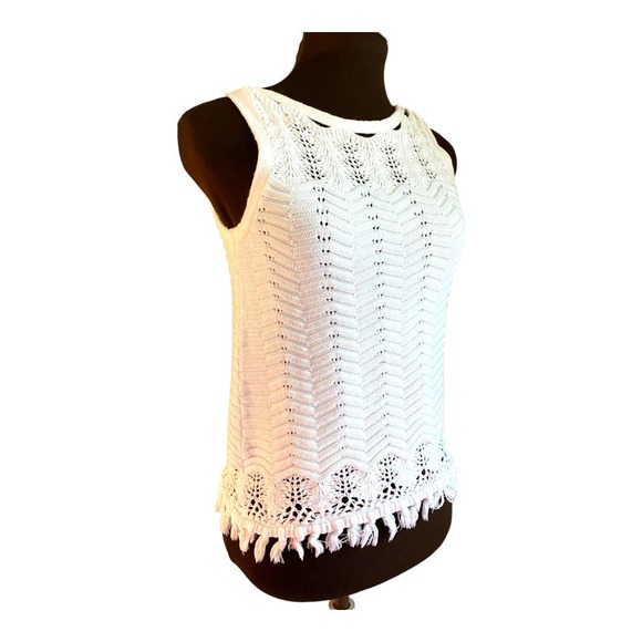Lilly Pulitzer Brooklyn Sweater tank white fringe cutouts sleeveless cro… - Picture 5 of 10